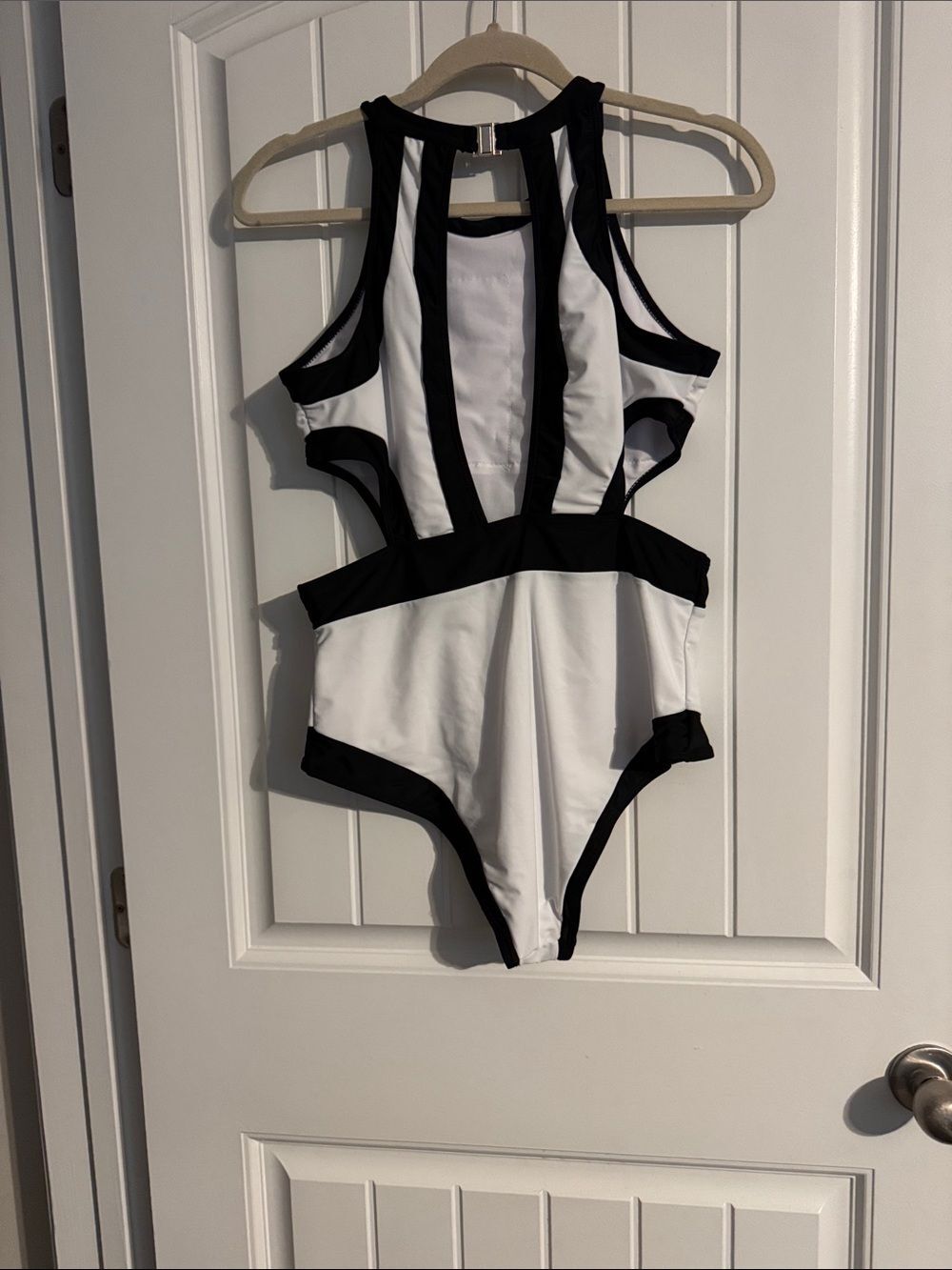 Black Trim White One-Piece Swimsuit - Picture 2 of 3